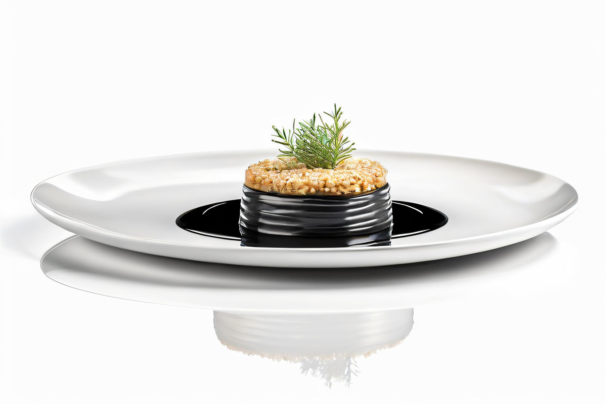 Plato finalizado con emplatado contemporáneo en vajilla fina